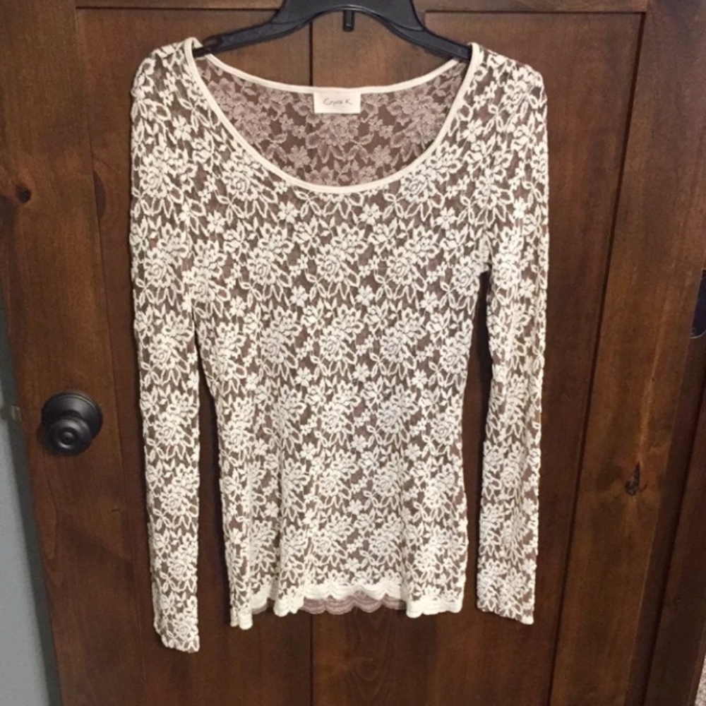 Cream/Tan Lace Long Sleeve Top
